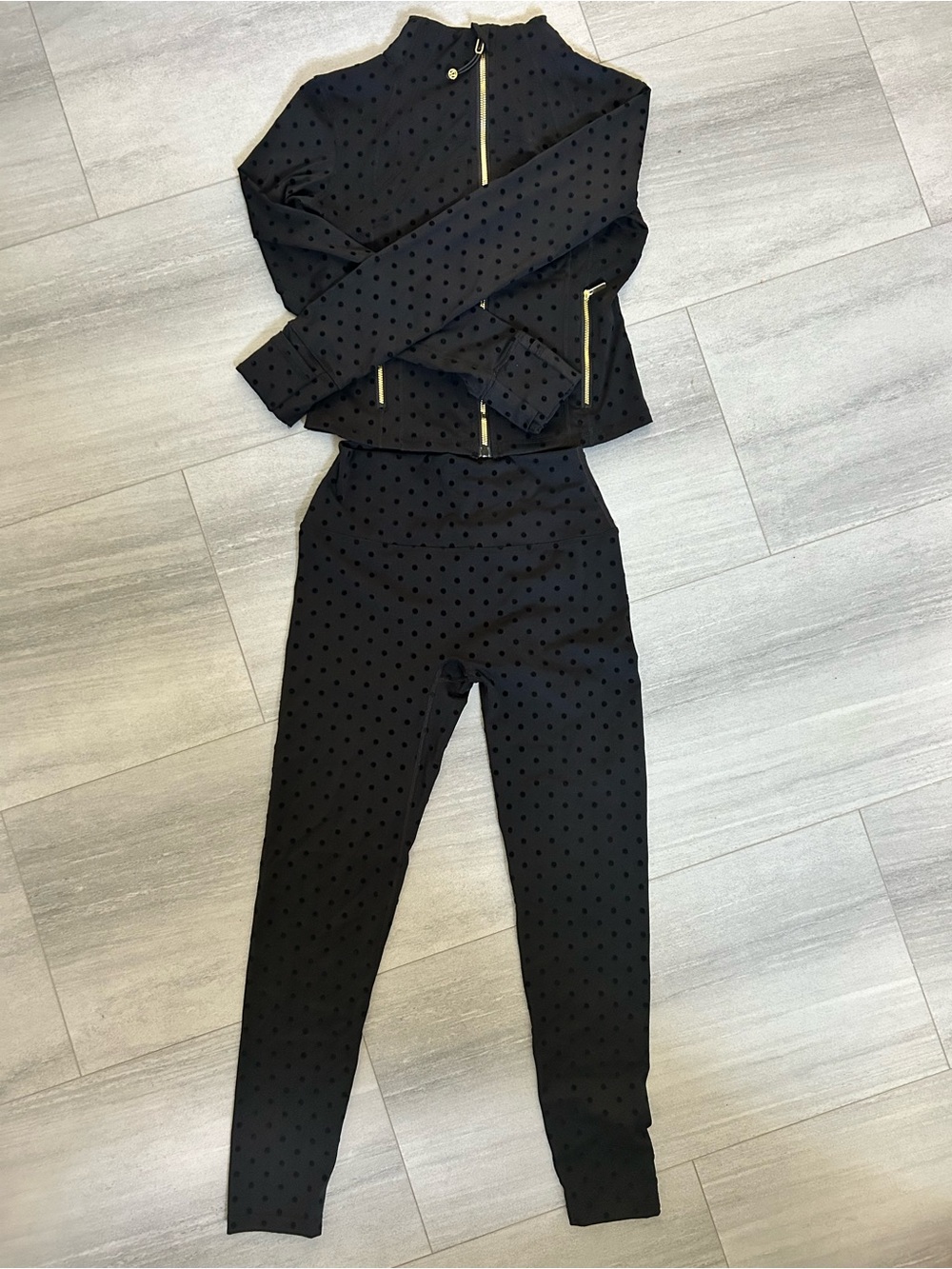 lululemon athletica Black Polka Dot High-Waist Leggings with Matching Zip Jacket